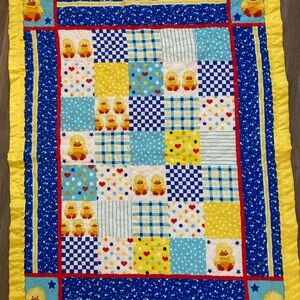 Duck Patchwork Baby Quilt - Yellow, Blue, White